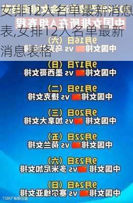 女排12人名单最新消息表,女排12人名单最新消息表格