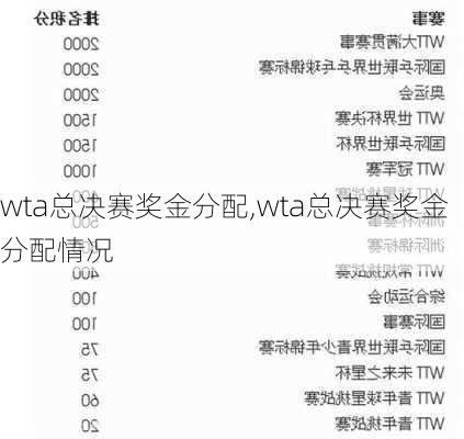 wta总决赛奖金分配,wta总决赛奖金分配情况