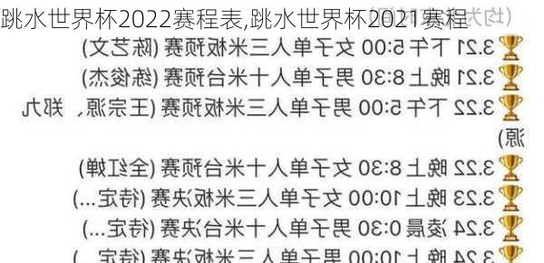 跳水世界杯2022赛程表,跳水世界杯2021赛程