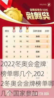 2022冬奥会金牌榜单哪几个,2022冬奥会金牌榜单哪几个国家参加