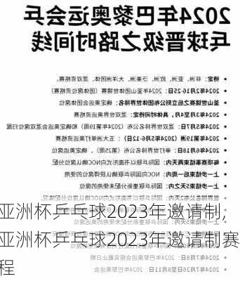 亚洲杯乒乓球2023年邀请制,亚洲杯乒乓球2023年邀请制赛程