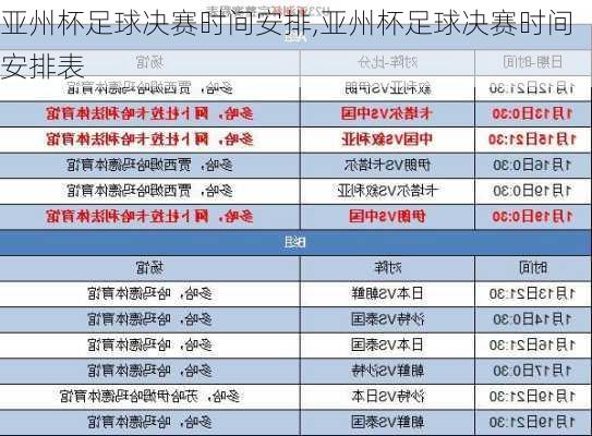 亚州杯足球决赛时间安排,亚州杯足球决赛时间安排表