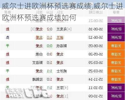 威尔士进欧洲杯预选赛成绩,威尔士进欧洲杯预选赛成绩如何