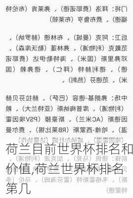 荷兰目前世界杯排名和价值,荷兰世界杯排名第几