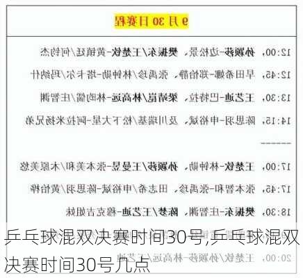 乒乓球混双决赛时间30号,乒乓球混双决赛时间30号几点