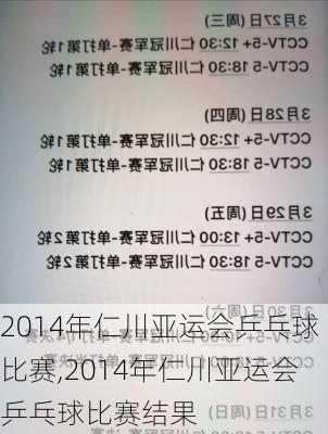 2014年仁川亚运会乒乓球比赛,2014年仁川亚运会乒乓球比赛结果