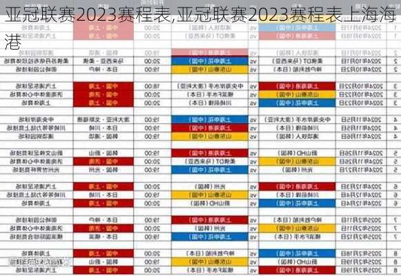 亚冠联赛2023赛程表,亚冠联赛2023赛程表上海海港