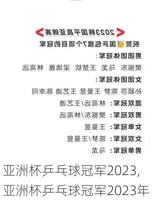 亚洲杯乒乓球冠军2023,亚洲杯乒乓球冠军2023年