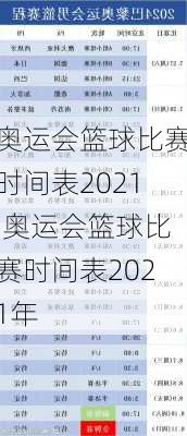 奥运会篮球比赛时间表2021,奥运会篮球比赛时间表2021年