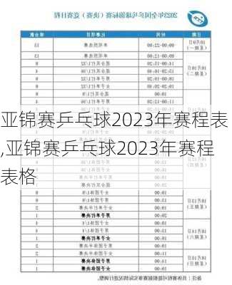 亚锦赛乒乓球2023年赛程表,亚锦赛乒乓球2023年赛程表格