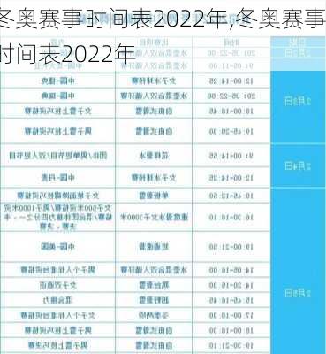 冬奥赛事时间表2022年,冬奥赛事时间表2022年