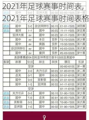 2021年足球赛事时间表,2021年足球赛事时间表格