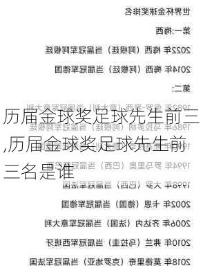 历届金球奖足球先生前三,历届金球奖足球先生前三名是谁