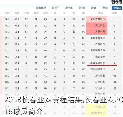 2018长春亚泰赛程结果,长春亚泰2018球员简介