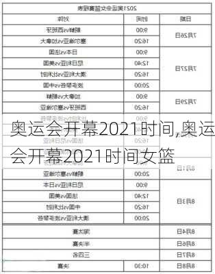 奥运会开幕2021时间,奥运会开幕2021时间女篮