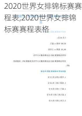 2020世界女排锦标赛赛程表,2020世界女排锦标赛赛程表格